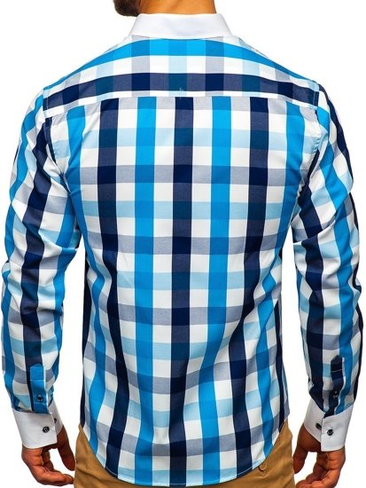 Camicia a scacchi a manica lunga da uomo turchese Bolf 9718