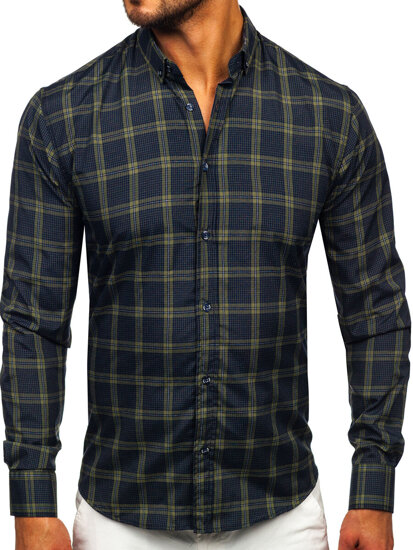 Camicia a scacchi a manica lunga da uomo verde Bolf 22749