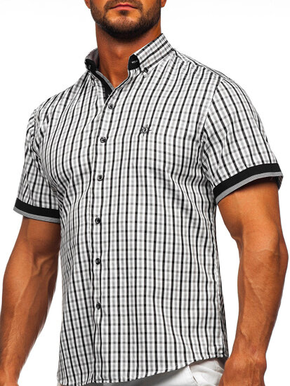 Camicia a scacchi a maniche corte da uomo nero Bolf 4510