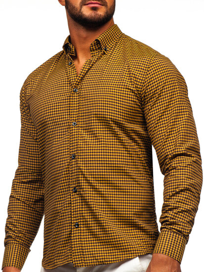 Camicia a scacchi a maniche lunghe da uomo camello Bolf 22745