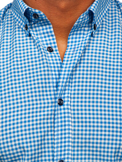 Camicia a scacchi a maniche lunghe da uomo celeste Bolf 22745