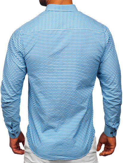 Camicia a scacchi a maniche lunghe da uomo celeste Bolf 22745