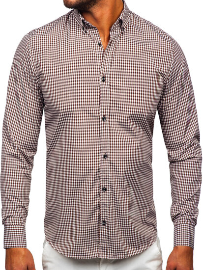 Camicia a scacchi a maniche lunghe da uomo marrone Bolf 22745