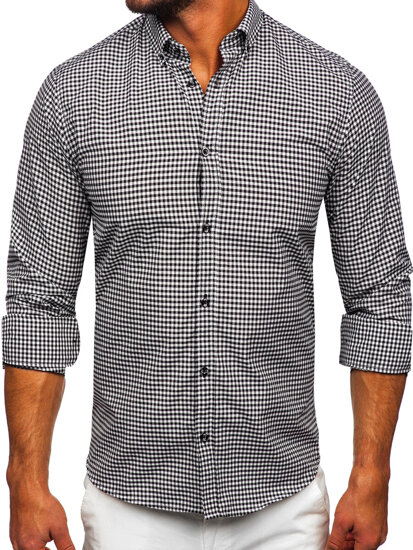 Camicia a scacchi a maniche lunghe da uomo nero Bolf 22745