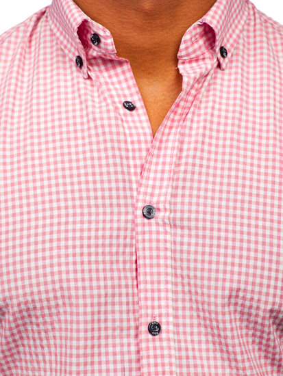 Camicia a scacchi a maniche lunghe da uomo rosa Bolf 22745