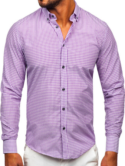 Camicia a scacchi a maniche lunghe da uomo viola Bolf 22745