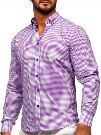 Camicia a scacchi a maniche lunghe da uomo viola Bolf 22745