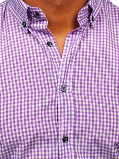 Camicia a scacchi a maniche lunghe da uomo viola Bolf 22745