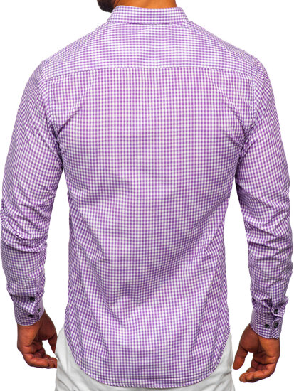 Camicia a scacchi a maniche lunghe da uomo viola Bolf 22745