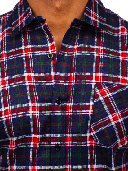 Camicia a scacchi di flanella a manica lunga da uomo blu-rossa Bolf F7