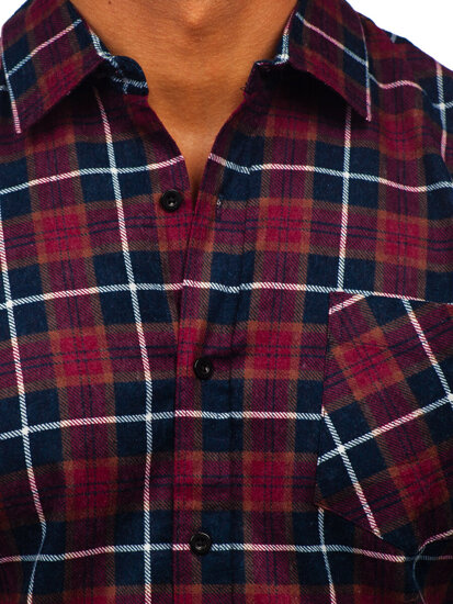 Camicia a scacchi di flanella a manica lunga da uomo rossa Bolf F7