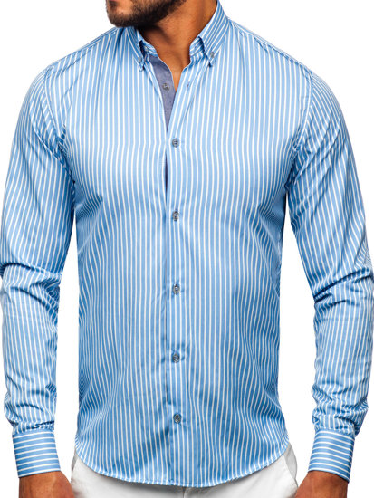 Camicia a strisce a manica lunga da uomo celeste Bolf 22730