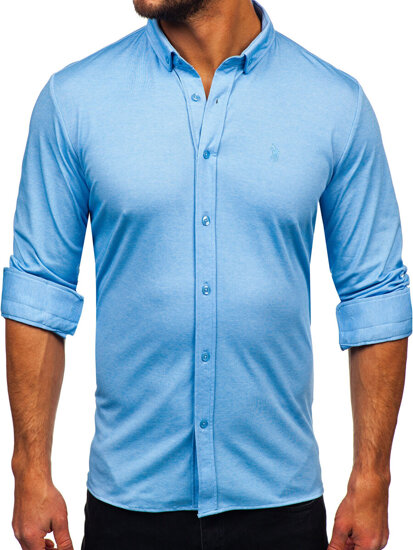 Camicia casual a manica lunga da uomo azzurro Bolf 500