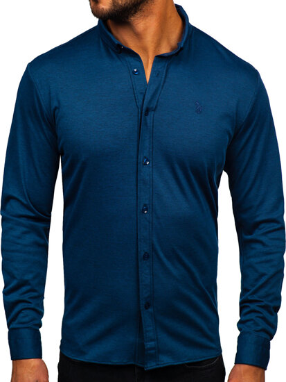 Camicia casual a manica lunga da uomo blu Bolf 500