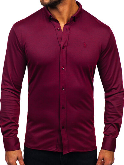 Camicia casual a manica lunga da uomo bordò Bolf 500