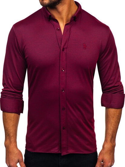 Camicia casual a manica lunga da uomo bordò Bolf 500