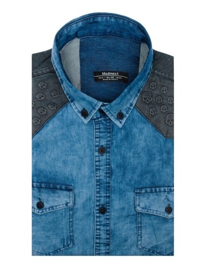 Camicia denim in motivo a manica lunga da uomo azzurra Bolf 0517