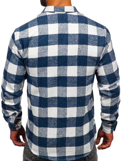 Camicia di flanella a manica lunga da uomo azzurra  Bolf 20723