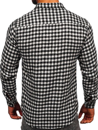 Camicia di flanella a maniche lunghe a scacchi da uomo nero y bianco Bolf 22701