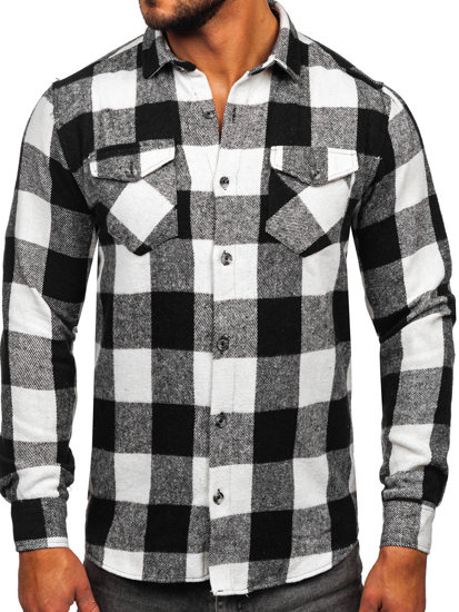 Camicia di flanella a maniche lunghe da uomo bianco y nero Bolf 20723