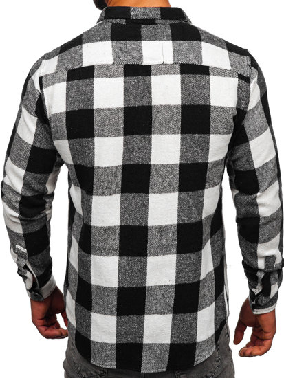 Camicia di flanella a maniche lunghe da uomo bianco y nero Bolf 20723