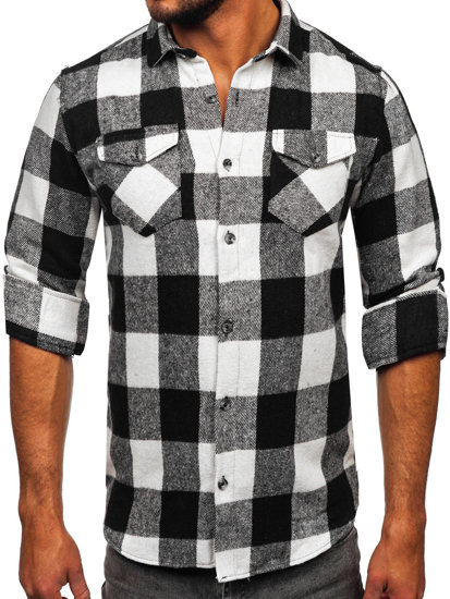 Camicia di flanella a maniche lunghe da uomo bianco y nero Bolf 20723