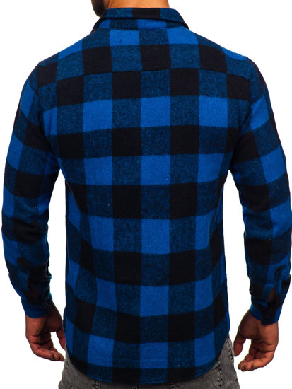 Camicia di flanella a maniche lunghe da uomo blu Bolf 20723