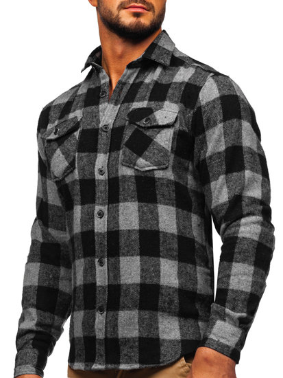 Camicia di flanella a maniche lunghe da uomo grafite Bolf 20723