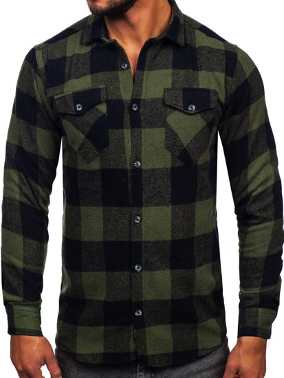 Camicia di flanella a maniche lunghe da uomo khaki Bolf 20723