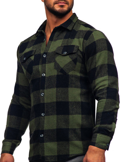 Camicia di flanella a maniche lunghe da uomo khaki Bolf 20723