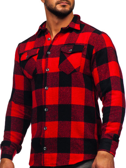 Camicia di flanella a maniche lunghe da uomo nero y rojo Bolf 20723