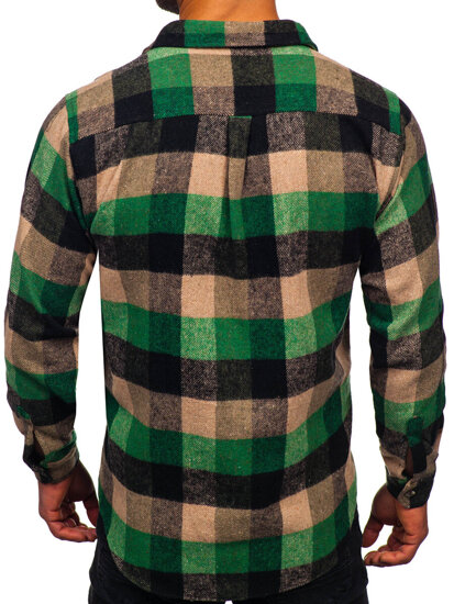 Camicia di flanella a maniche lunghe da uomo verde Bolf 20723