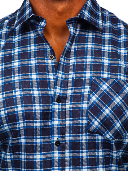 Camicia di flanella a quadri a maniche lunghe da uomo azzurro Bolf F3