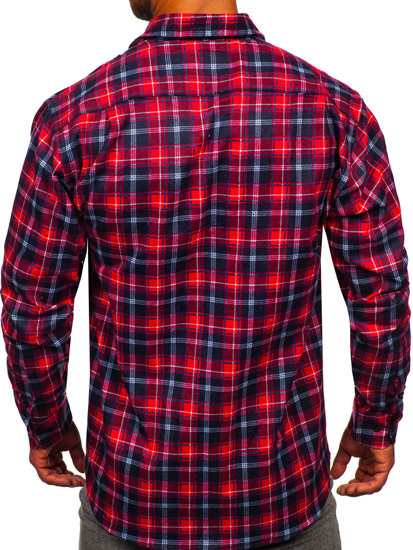 Camicia di flanella a quadri a maniche lunghe da uomo rosso-nero Bolf F3