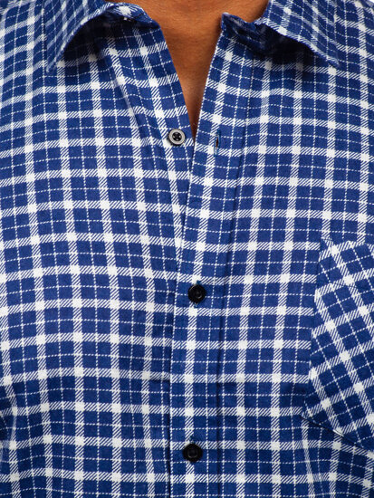 Camicia di flanella a scacchi a manica lunga da uomo bianco y blu Bolf F5