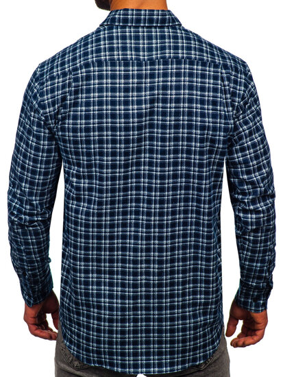 Camicia di flanella a scacchi a manica lunga da uomo biano-blu Bolf F7