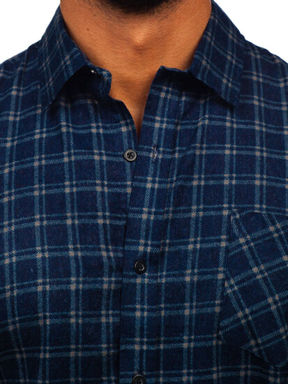 Camicia di flanella a scacchi a manica lunga da uomo blu Bolf F6