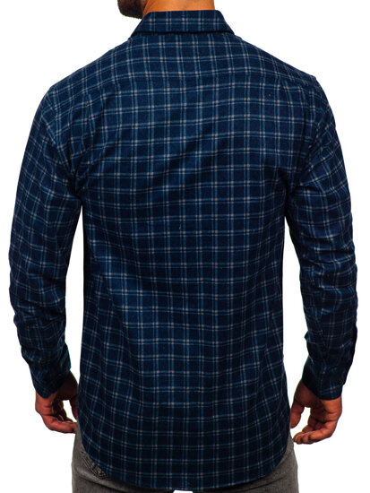 Camicia di flanella a scacchi a manica lunga da uomo blu Bolf F6