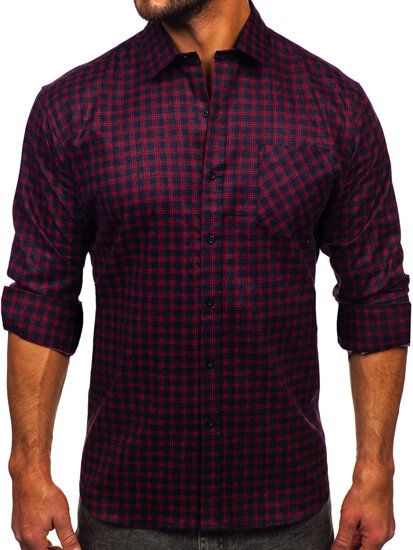 Camicia di flanella a scacchi a manica lunga da uomo rosso Bolf F4