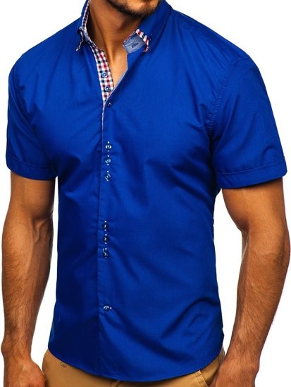 Camicia elegante a manica corta da uomo azzurra Bolf 3507