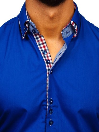 Camicia elegante a manica corta da uomo azzurra Bolf 3507