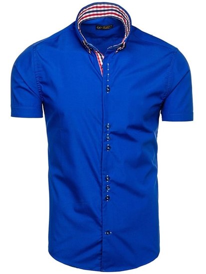 Camicia elegante a manica corta da uomo azzurra Bolf 3507