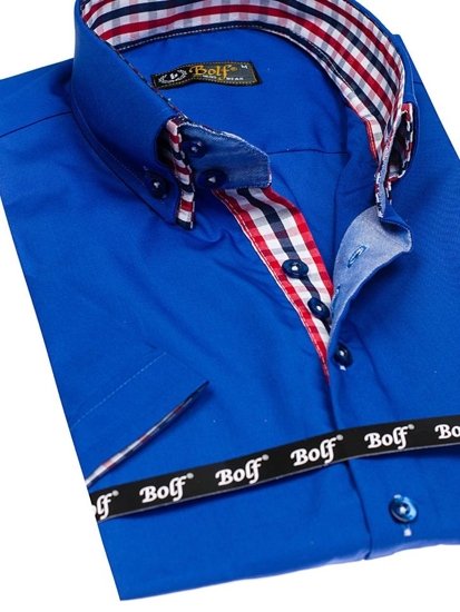 Camicia elegante a manica corta da uomo azzurra Bolf 3507