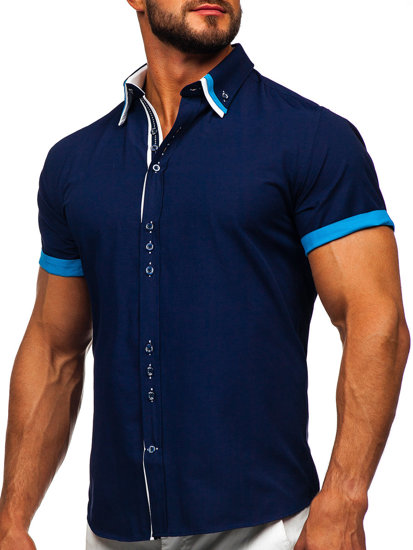 Camicia elegante a manica corta da uomo blu Bolf 2926