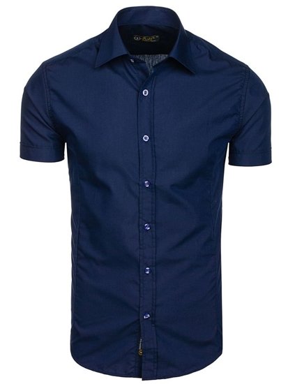 Camicia elegante a manica corta da uomo blu Bolf 7501