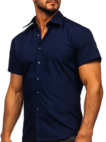 Camicia elegante a manica corta da uomo blu Bolf 7501