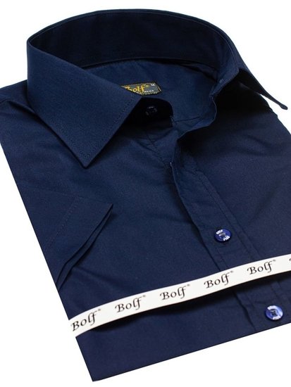 Camicia elegante a manica corta da uomo blu Bolf 7501