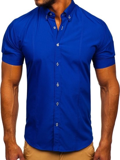 Camicia elegante a manica corta da uomo bluette Bolf 5535