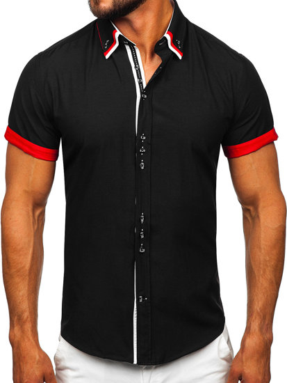 Camicia elegante a manica corta da uomo nera Bolf 2926