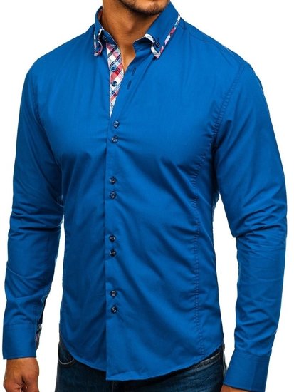 Camicia elegante a manica lunga da uomo azzurra Bolf 4704-1